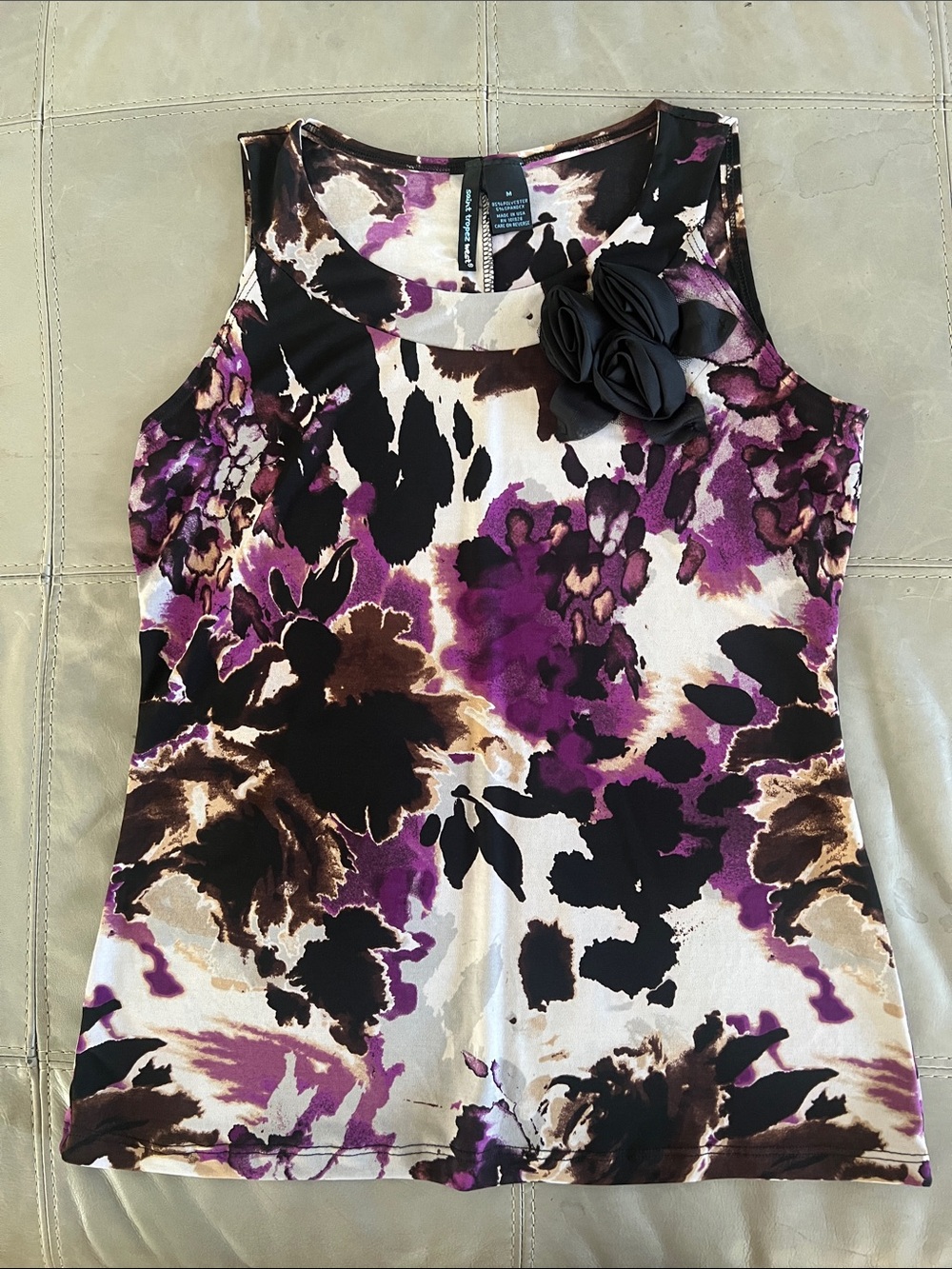 Saint Tropez West Floral Sleeveless Tank in Purple, Black & Brown